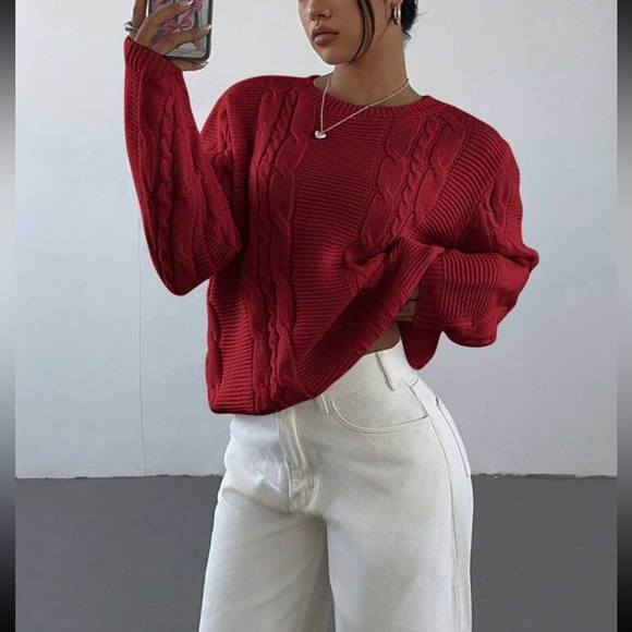 Sweaters - Burgundy Cable Knit Sweater